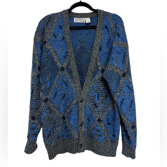 Vintage Wool Blend Argyle Grandpa Cardigan - Size L - Picture 1 of 3